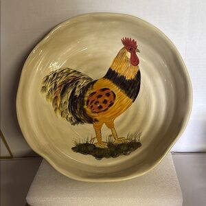 Vintage Rooster Large Serving Bowl Cream and Yellow 14 1/4”